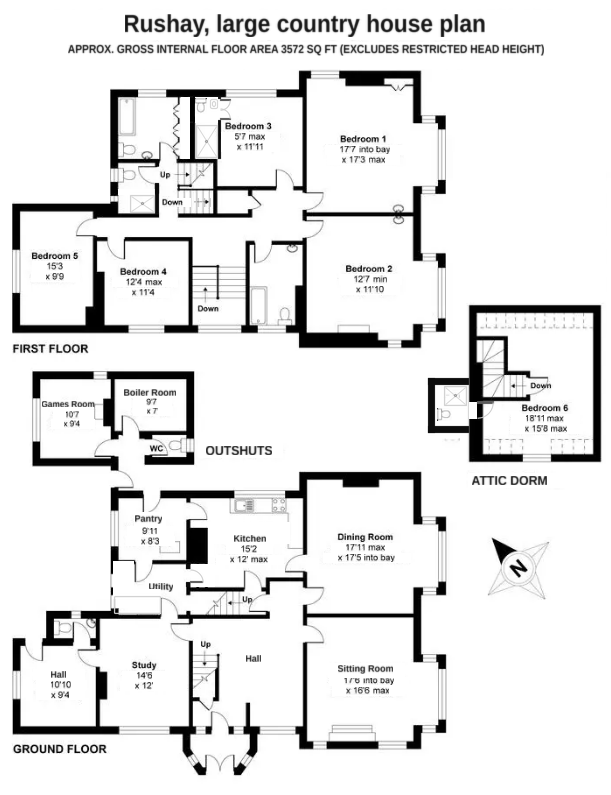 Rushay house floor plan, with sizes in feet